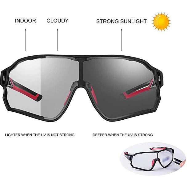 ROCKBROS Cycling Photochromic Thicken PC Lenses UV400 Protection