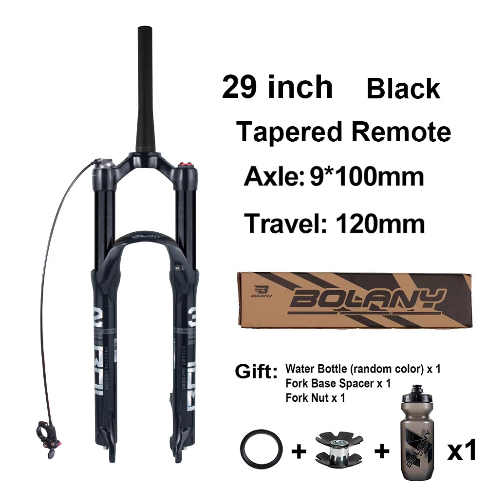 BOLANY MTB Air & Oil Suspension Fork 120mm Travel 26/27.5/29’’ Quick Release Front Fork Remote Adjust - 29 Tapered