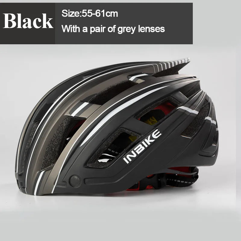 INBIKE Ultralight Men's Bicycle Helmet with Goggles And Taillight for MTB Road Cycling - Adult Integrally-Molded Bike Safety Gear