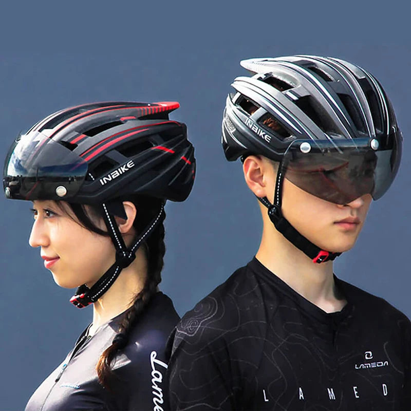 INBIKE Ultralight Bicycle Helmet for Men with Magnetic Goggle And Lights - Adult Cycling Safety Gear with 20 Air Vents Helmet Accessory