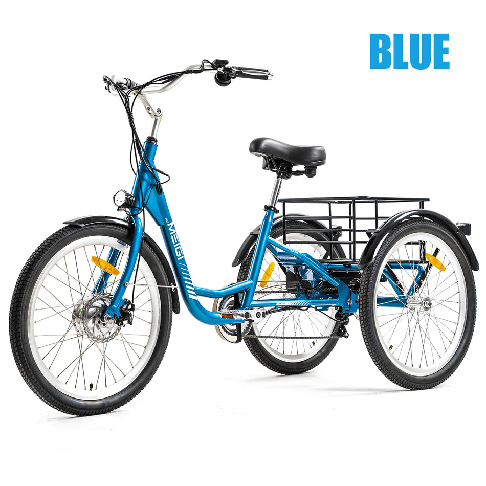 MEIGI 3-Wheel Electric Cargo Tricycle 750W Peak Motor 36V 24 Inch Tire City Bike for Adult Men Women Powerful Strong