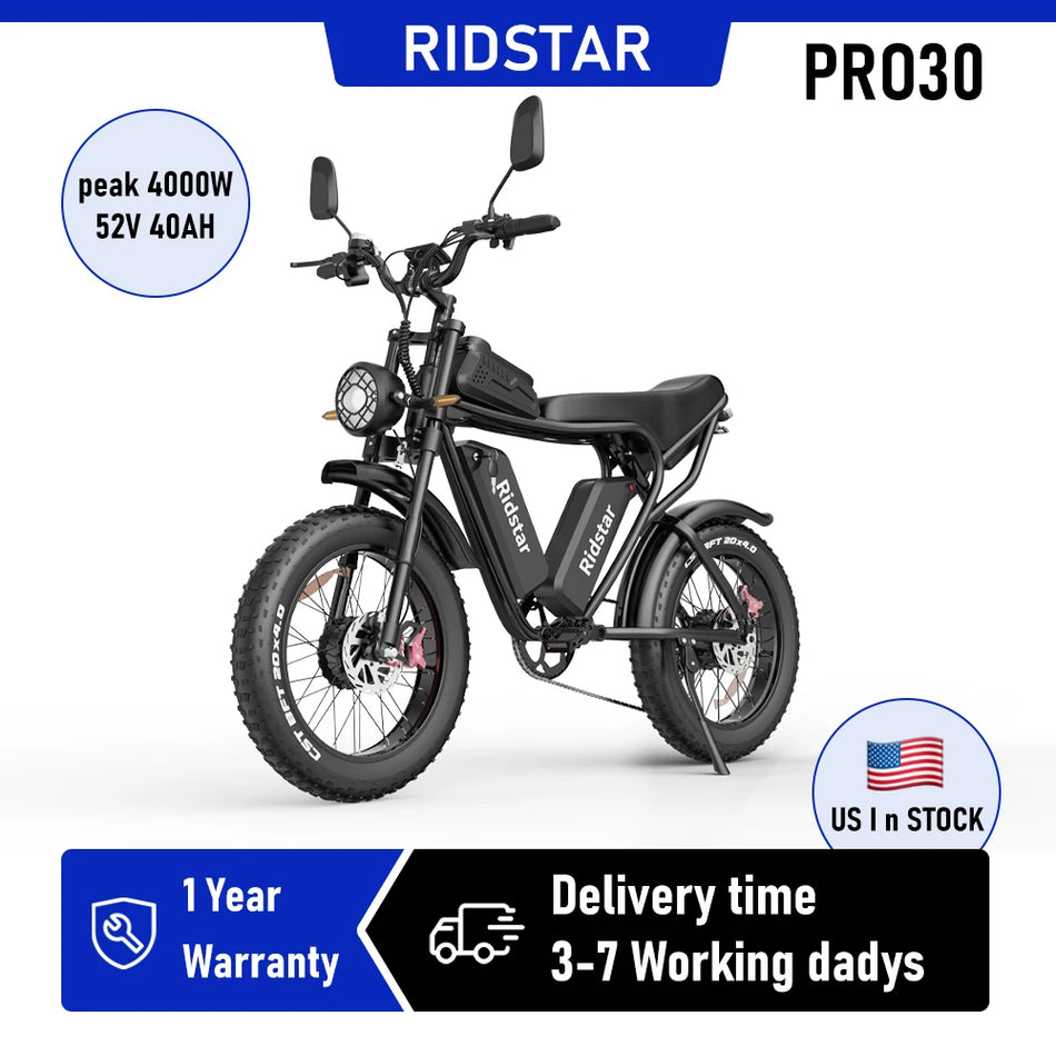 RIDSTAR PRO30 Dual Motor Electric Mountain Bike – 4000W, Dual 52V 40Ah Batteries & 38 MPH
