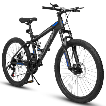 Ecarpat Dual Full Suspension Mountain Bike – 21 Speed Disc Brakes 24/26/27.5 Inch MTB for Men Women & Teens - Black