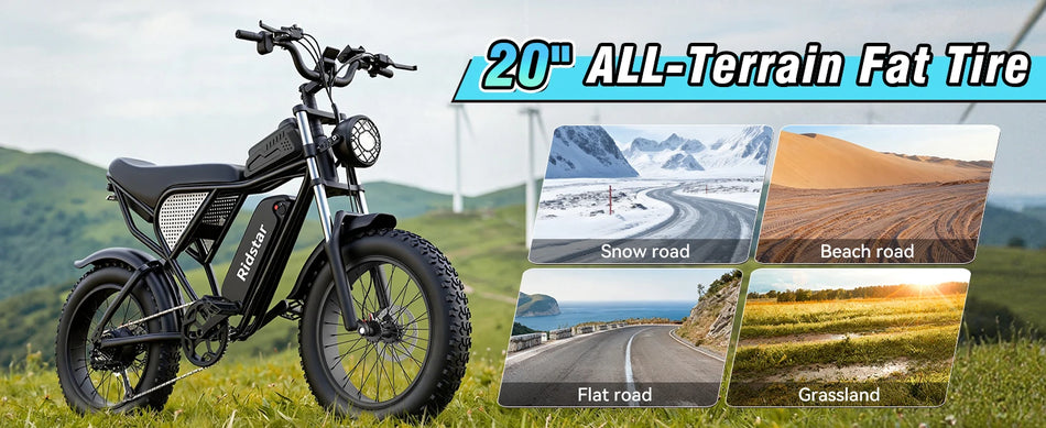 RIDSTAR 2000W Electric Bike for Adults – 20" Fat Tire E-Bike with 48V 20Ah Battery, 33 MPH