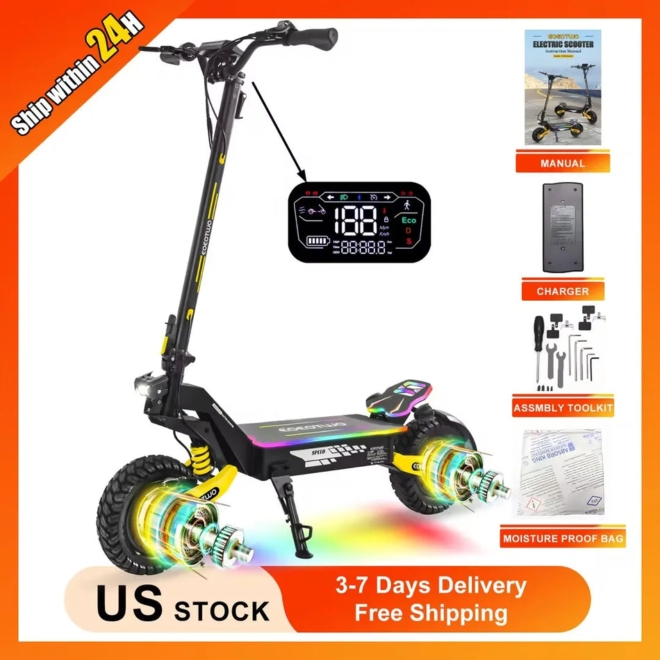 EOEOTWO GT06PLUS Electric Scooters 40mph 2400W Dual Motors 52V23AH Lithium Battery E Scooter Adult Hydraulic Brake 11'' Off-Road Tires Escooter