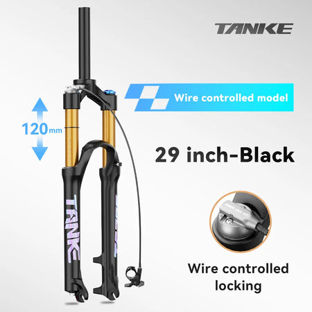 TANKE MTB Air Front Suspension Fork Rebound Adjustable 26/27.5/29’’ Quick Release 120mm Travel Bicycle Fork - 29 QR