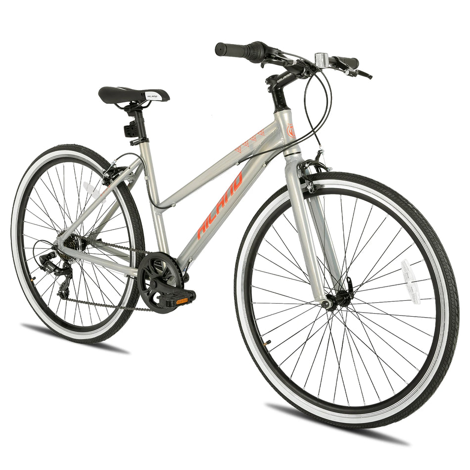 HILAND  Hybrid Bike, Step-Over or Step-Through Frame, 700C Wheels Urban Commuter Bike, 7 Speeds Road Bicycle