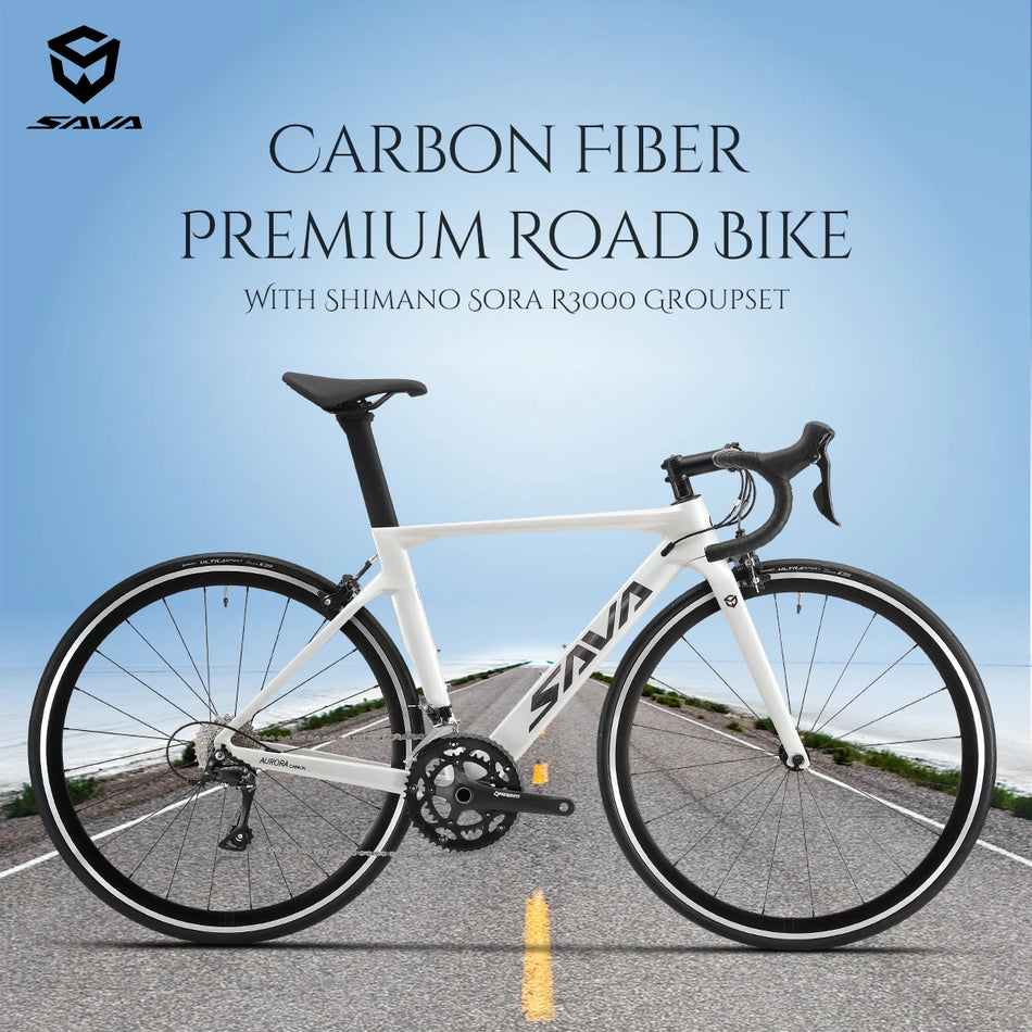 SAVA R09 Carbon Fiber Road Bike – SHIMANO SORA R3000 18 Speed Racing Bicycle with Dual V-Brakes