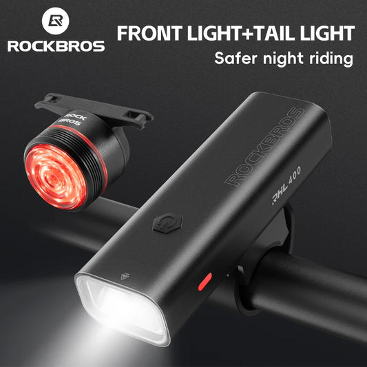 ROCKBROS RHL-200 Bike Light Set MTB Road Cycling Light Waterproof 200LM/400LM Bicycle Headlight + Smart Rear Light Auto Brake Sensing