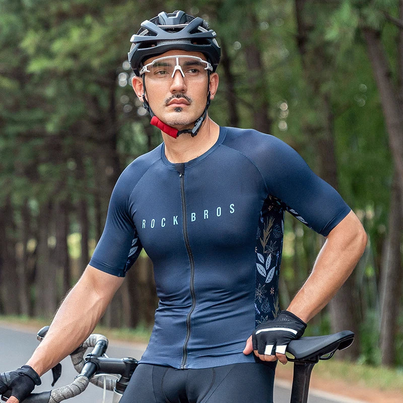 ROCKBROS Men's MTB Cycling Jersey Summer Sportswear Breathable T-Shirt Mountain Bike High-Quality YKK Zipper Short Sleeve GEL Pad