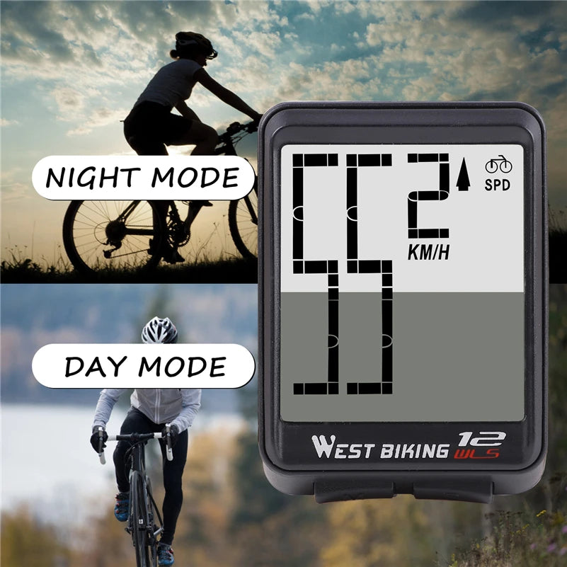 WEST BIKING Bike Computer LED Wireless Speedometer Odometer Multifunction Digital Cycling Computer Stopwatch