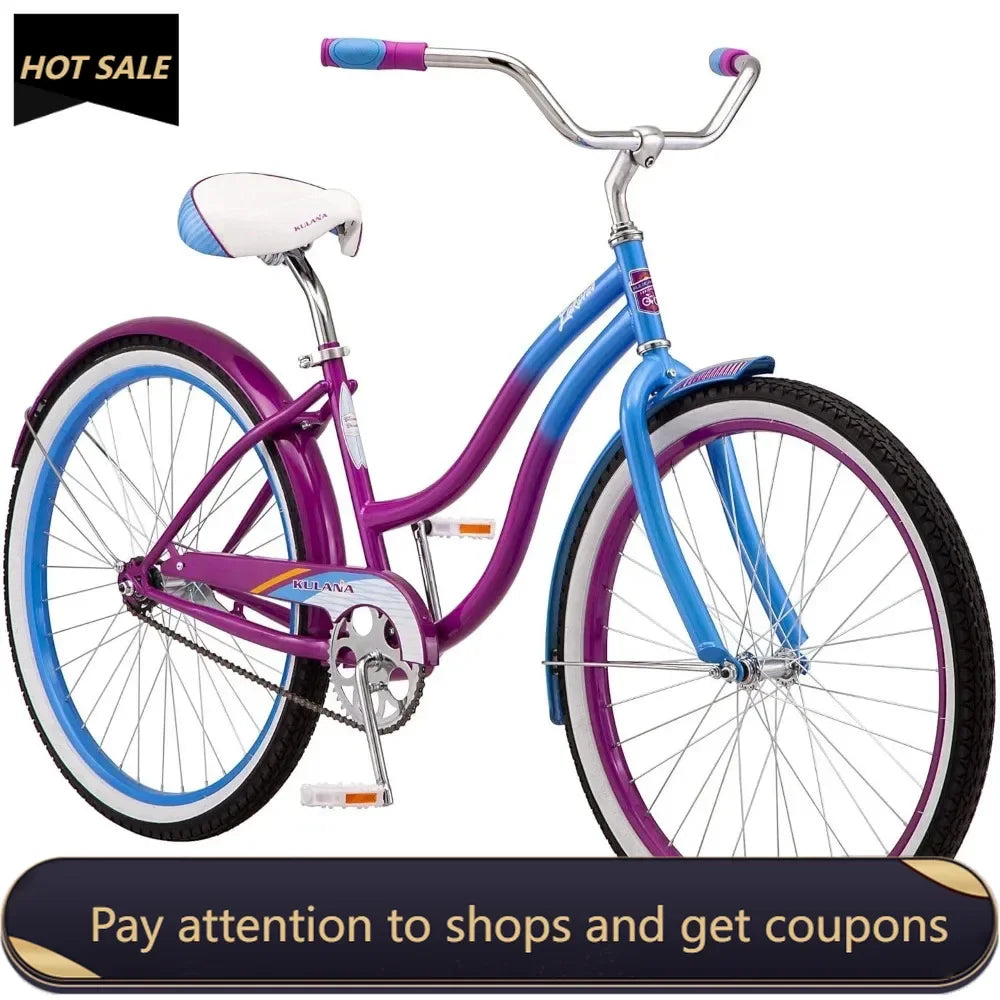 Kulana Youth and Adult Beach Cruiser Bike，26-Inch Wheel Step-Through or Step-Over Frames Single Speed Coaster