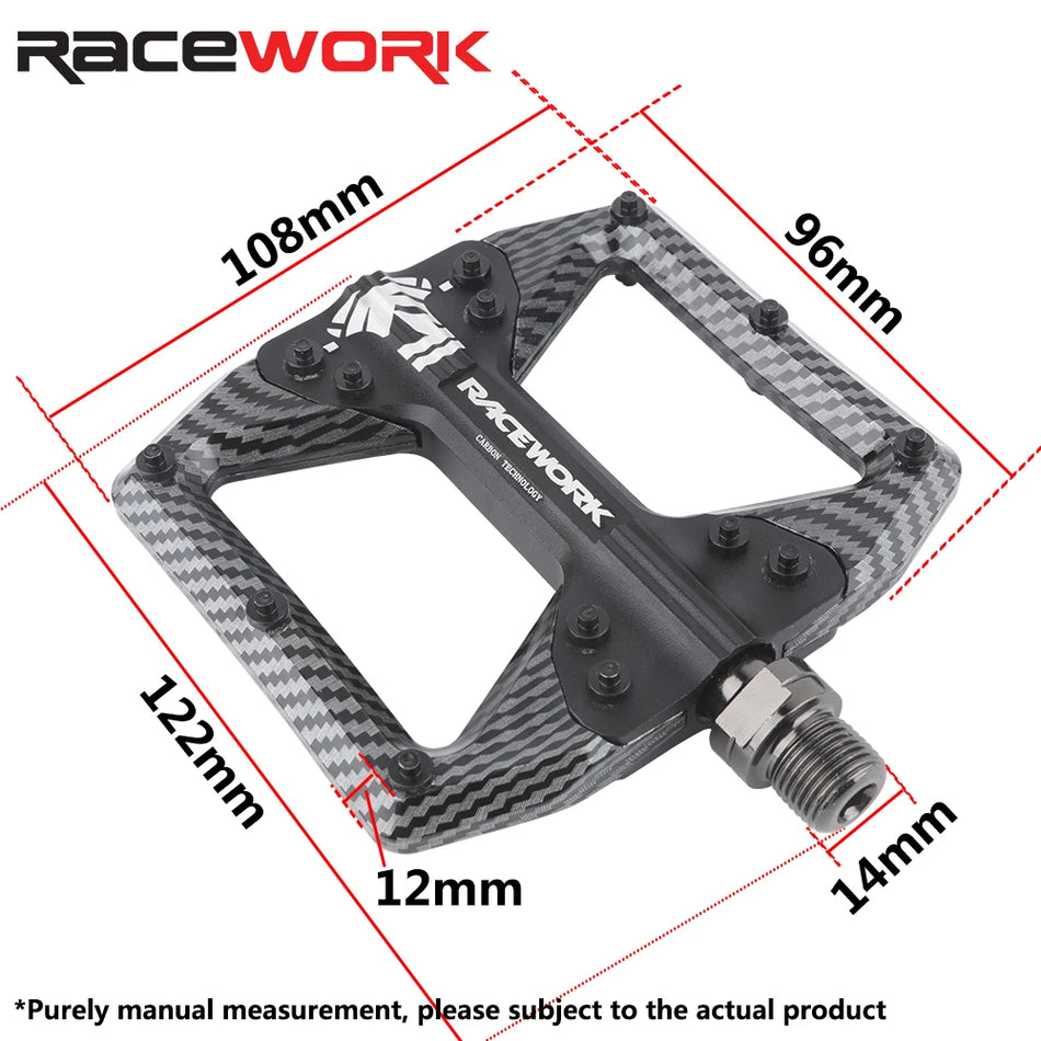RACEWORK Bicycle Pedals 3 Bearings Mountain Road Bike Carbon Fiber Coating Ultralight Flat Pedal