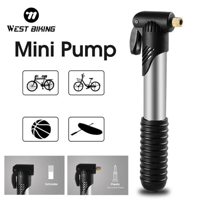 WEST BIKING Portable Mini Bicycle Pump Cycling Hand Air Pump Ball Tire Inflator Schrader Presta Valve MTB Road Bike Accessories