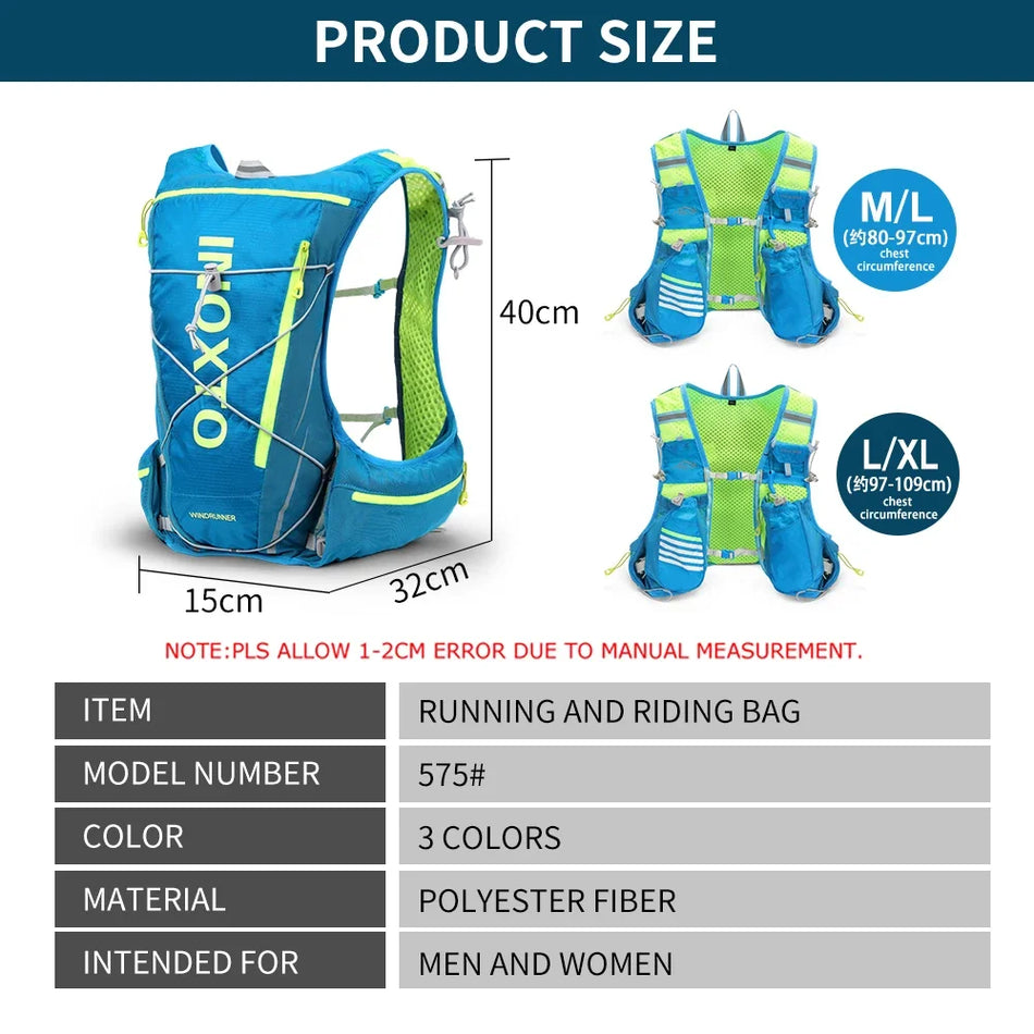 INOXTO 8L Hydrating Running Vest Backpack Unisex Cycling Hiking Marathon Sports Vest with Water Bladder Compatible Polyester