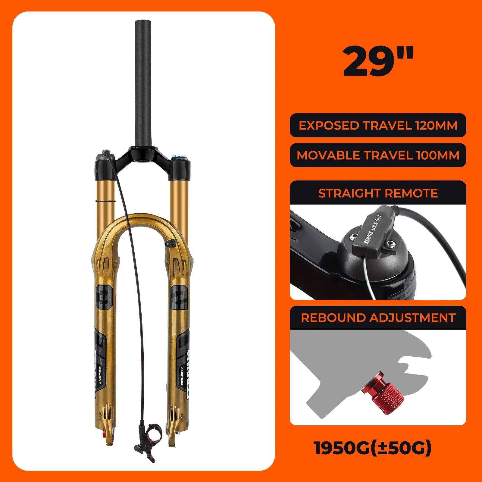 BOLANY MTB Air Suspension Fork 120mm Travel 27.5/29’’ Lightweight Magnesium Alloy Quick Release Front Fork - 29 Damping