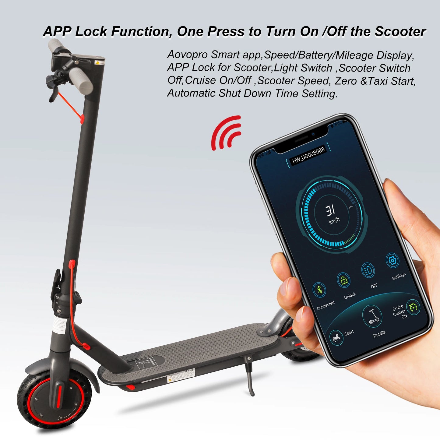 AOVOPRO ES80 Adult Electric Scooters 350W, 31km/h, Smart APP, Folding Scooter For Work, Aluminum Alloy, Long Battery Life