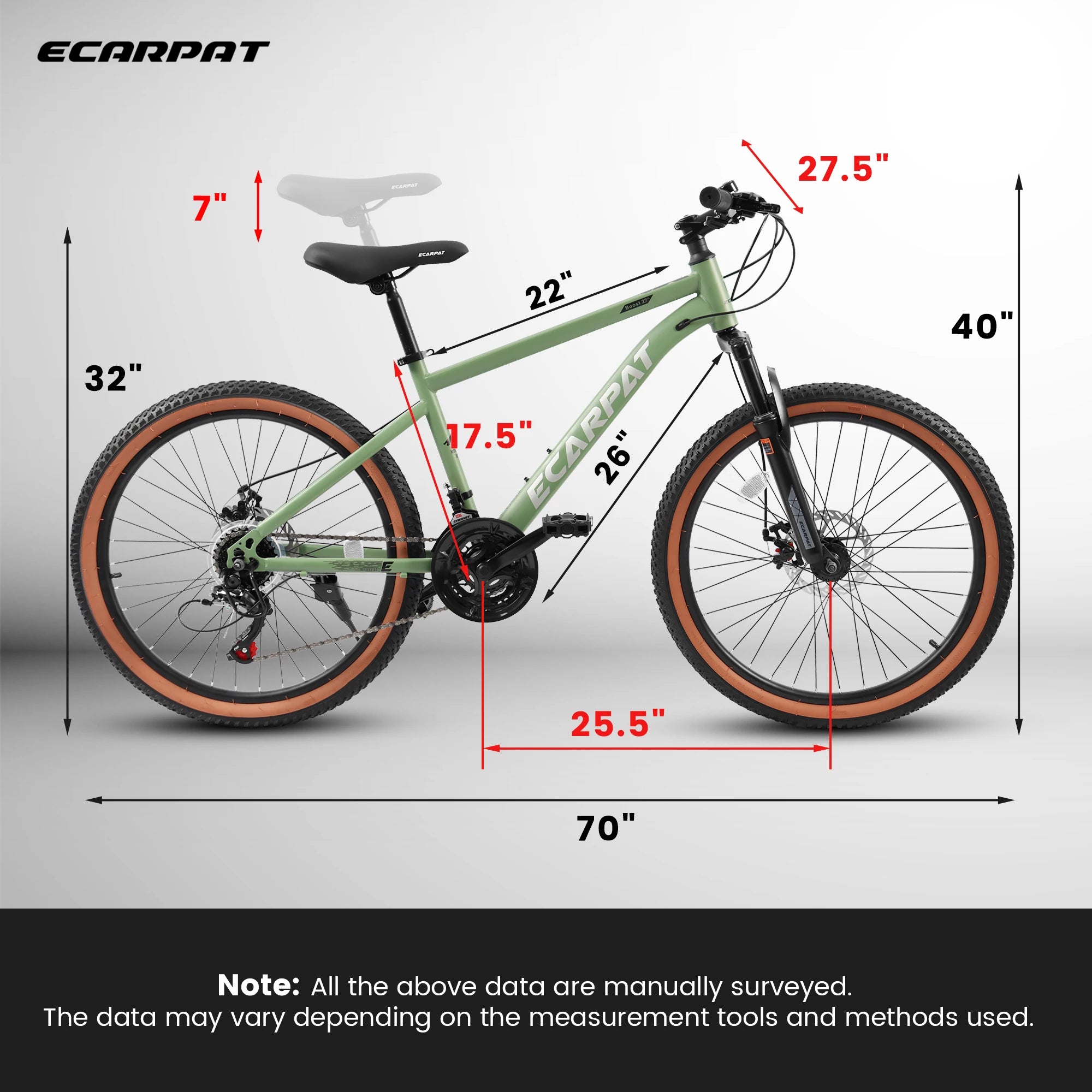 Ecarpat Mountain Bike 27.5 Inch – 21-Speed 17.5” Steel Frame Disc Brakes Trail & City Bicycle for Men & Women - 27.5