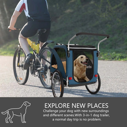 Fiximaster 3 in1 Large Pet Bicycle Trailer Foldable Pet Cart Dog Bike Trailer with a 12 inch Jogger Wheel and a 6" Swivel Stroller Wheel