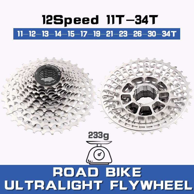 SUNSHINE Road Bike Cassette  Ultralight Freewheel 12 Speed K7 Freewheel MTB Sprocket for SHIMANO