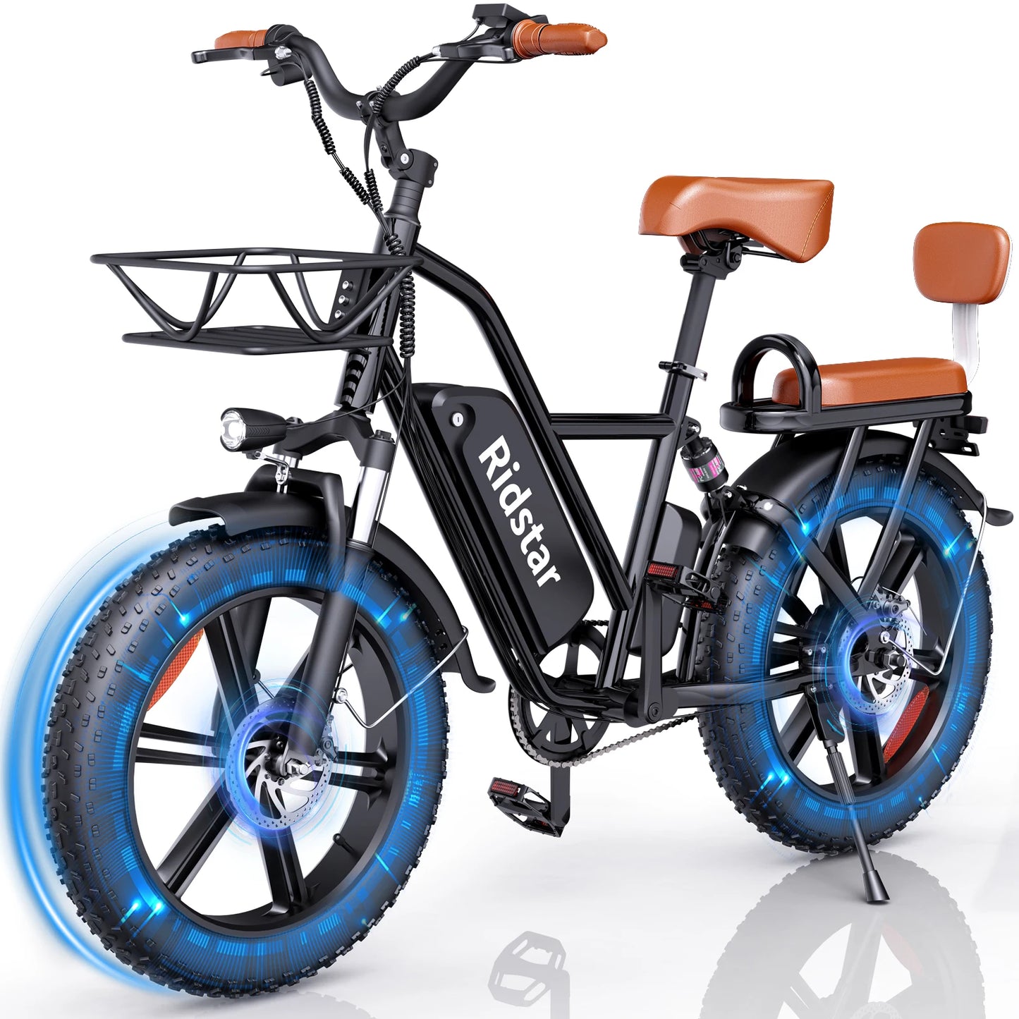 Ridstar FM-001 Electric Bicycle 1000W 48V 15AH Road City Ebike for Adult 20 Inch Fat Tire  Beach Mountain With Backseat Cycling (Unfoldable)