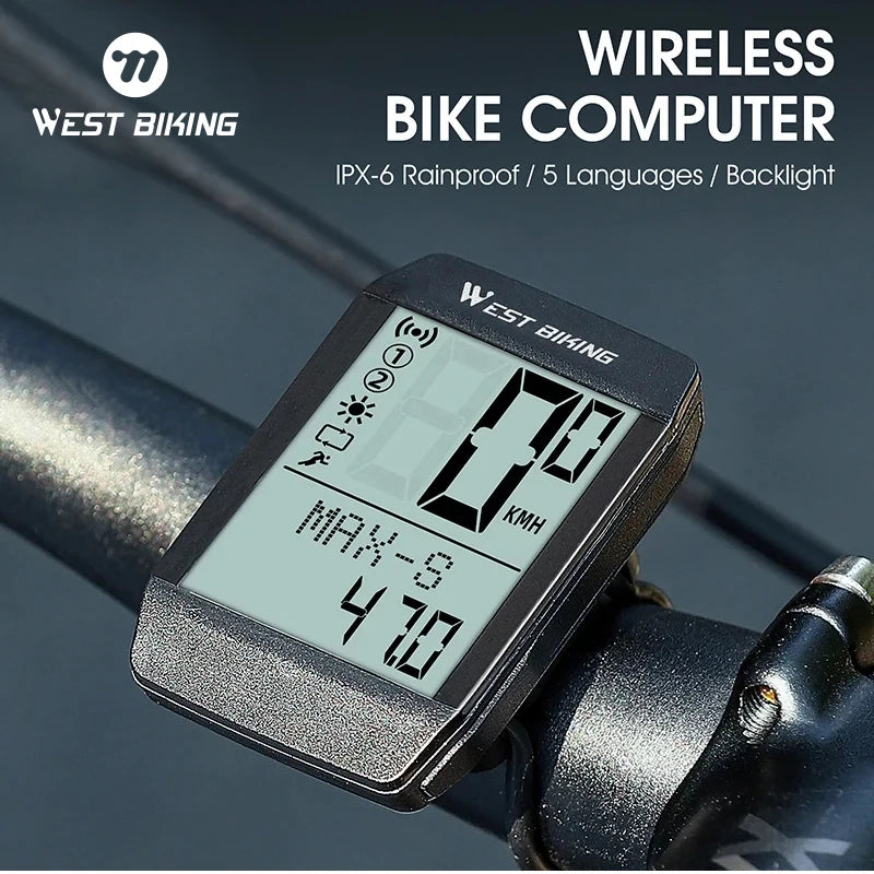 WEST BIKING Bike Computer 2.0" Waterproof Speedometer Odometer 5 Languages Wired/Wireless Cycling Computer