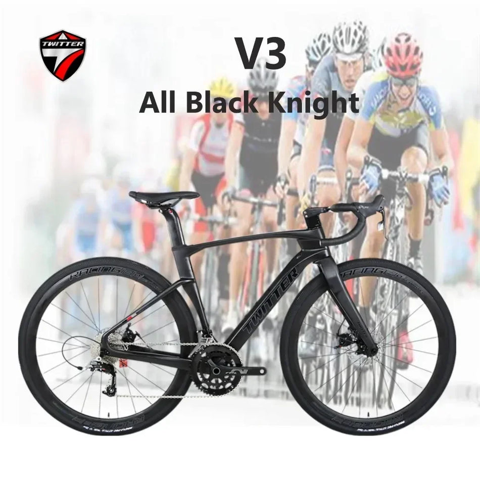 TWITTER V3 Gravel Bike Black Knight RS-22S Unisex Carbon Fiber Road Bicycle 700*40C Wheelset Disc Brake 22 Speed EPS Technology
