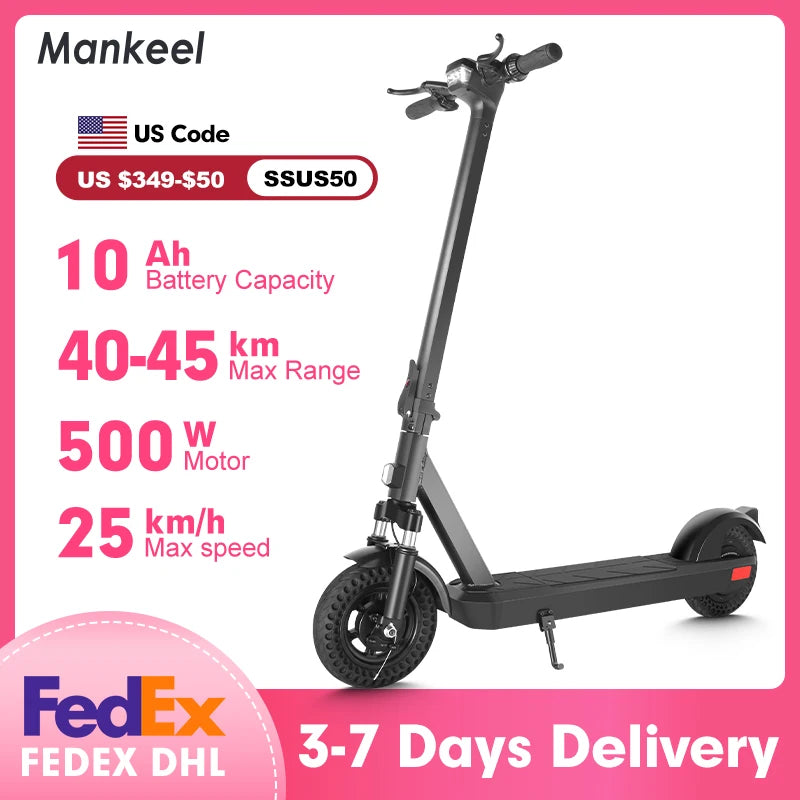 Mankeel MK089 Electric Scooter 500W 48V 10.4Ah Battery High Speed 40km/h Unisex E-Scooter with 45km Range 10 Inch Wheels