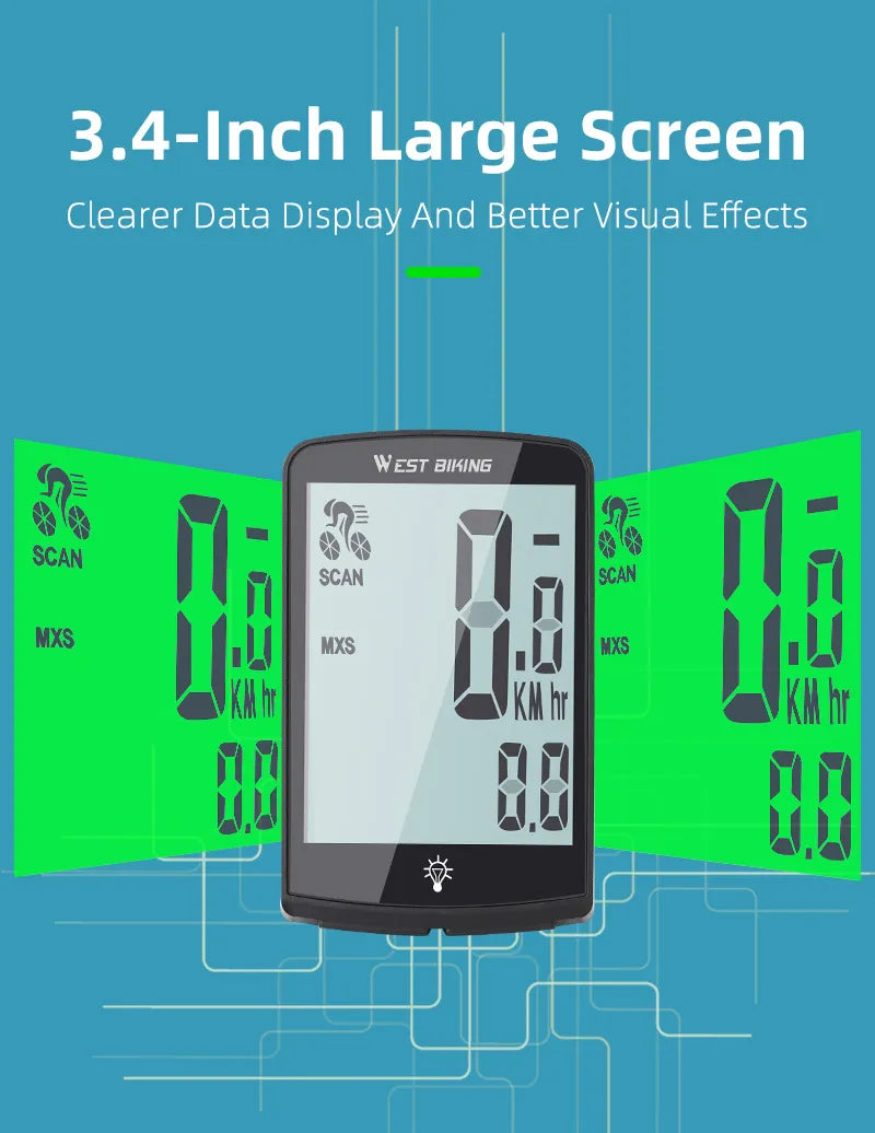 Large Display Bike Computer WEST BIKING Wireless Cycling Computer 3.4 Inch Super Large Screen – Velozzo