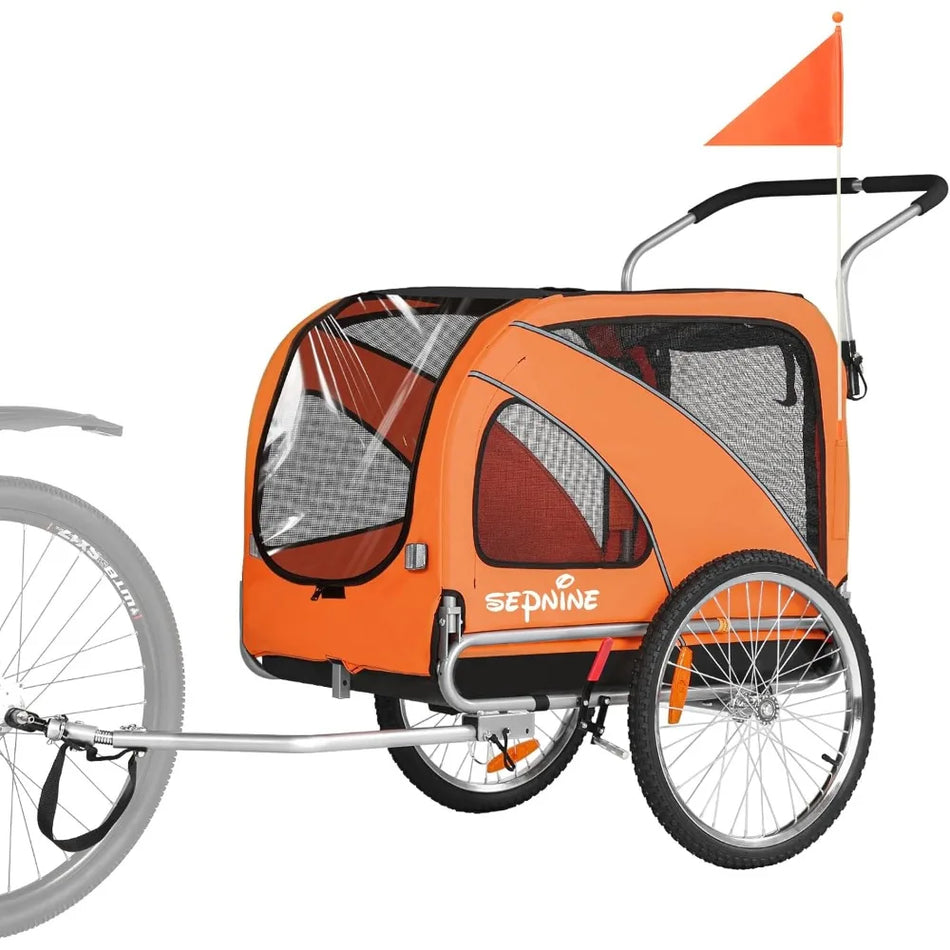 Pet Bicycle Trailer 2-in-1 with 6' Stroller Wheel Easy Folding Carrier for Small to Medium Dogs up to 66/88 LBS Orange Alloy Steel