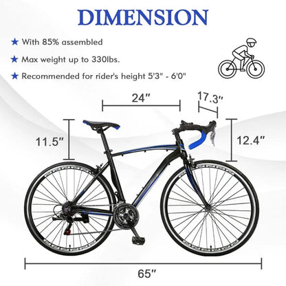 Road Bike 21 Speed/54 Inches with Light Aluminum Alloy Frame, 700C Wheelwith Dual Disc / V Brakes, Adult Racing Bike