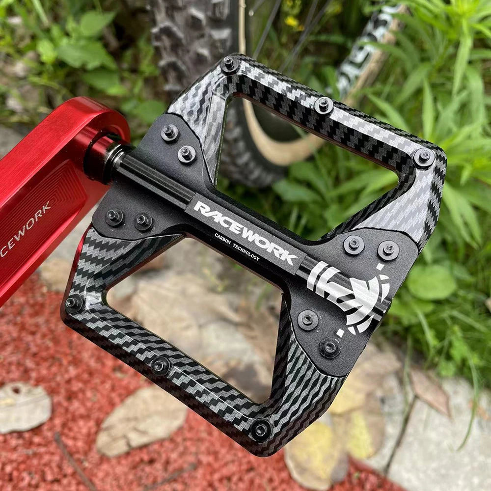 RACEWORK Bicycle Pedals 3 Bearings Mountain Road Bike Carbon Fiber Coating Ultralight Flat Pedal