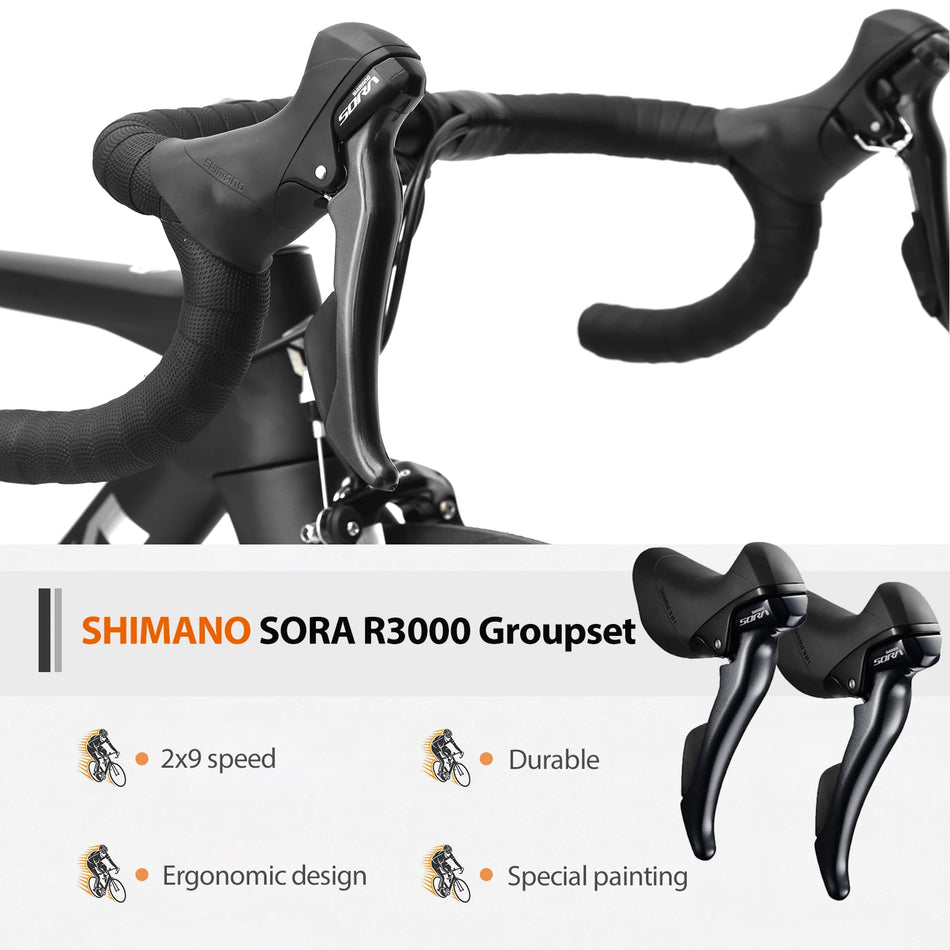 SAVA R09 Carbon Fiber Road Bike – SHIMANO SORA R3000 18 Speed Racing Bicycle with Dual V-Brakes