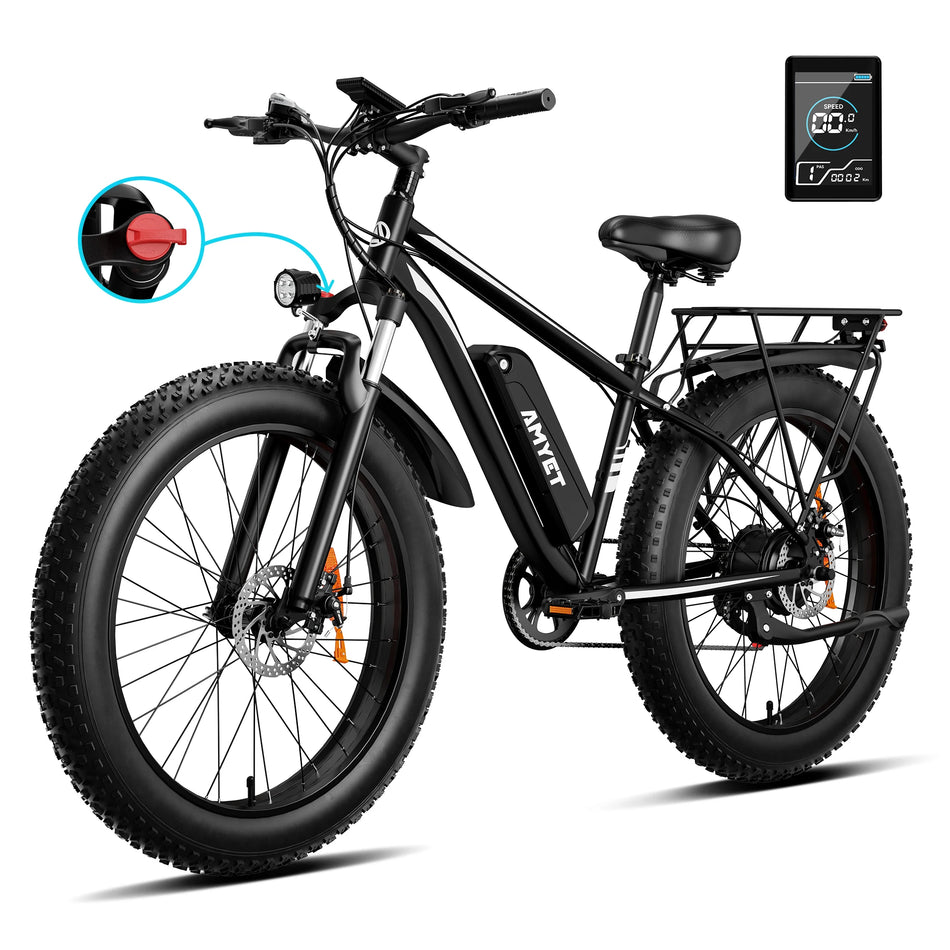 AMYET EB26 1000W Electric Fat Tire Mountain Bike – 48V 15Ah LG Battery, Dual Suspension & 28 MPH