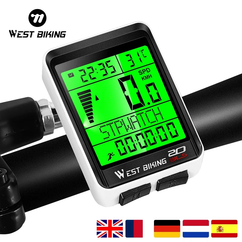 WEST BIKING LED Bike Computer 2.1" Wireless Waterproof Speedometer Odometer 5 Language Cycling Computer