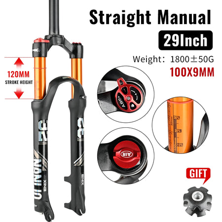 Nanlio Solo Air MTB Suspension Fork – 26/27.5/29″ - 29 Straight Manual - MTB Suspension Fork – 26/27.5/29