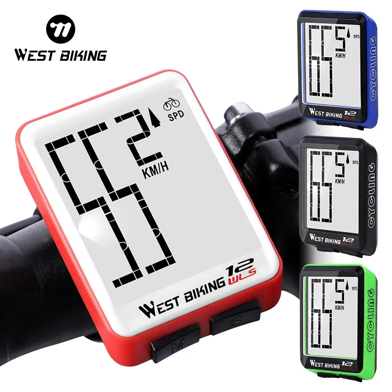 WEST BIKING Bike Computer LED Wireless Speedometer Odometer Multifunction Digital Cycling Computer Stopwatch