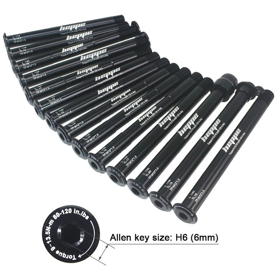 HEPPE MTB Road Bike Thru Axle Kit - Front Fork & Rear Hub Skewers 12x142/148 12x100/110 Quick Release Bicycle Axle with M12xP1.0/1.5 Thread