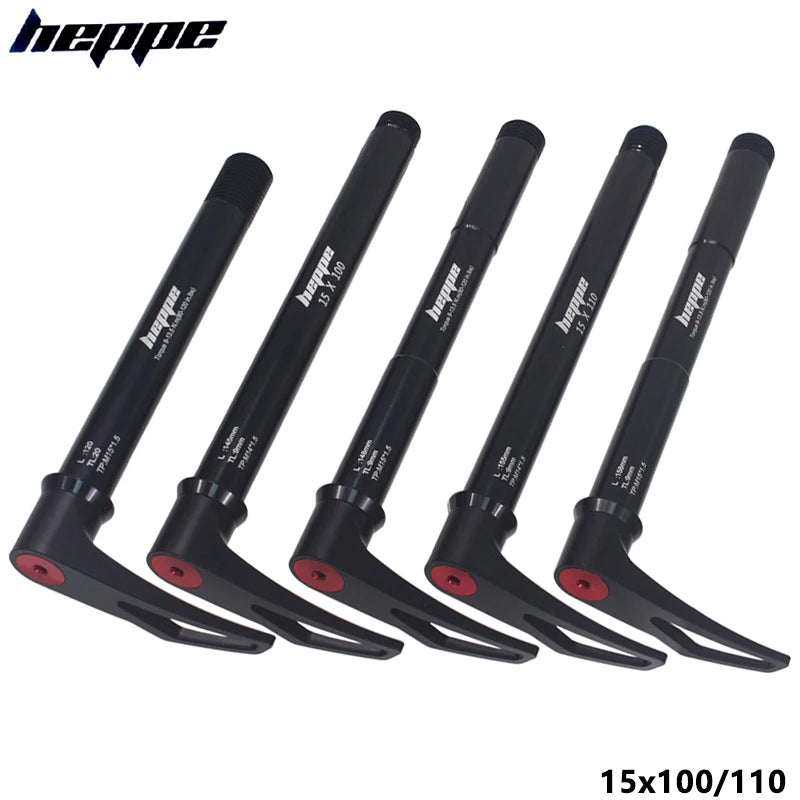 HEPPE Thru Axle Front Fork Skewer 15x100/15x110 Quick Release M15xP1.5 Thread Pitch Aluminum Bike Part for MTB Road Bikes