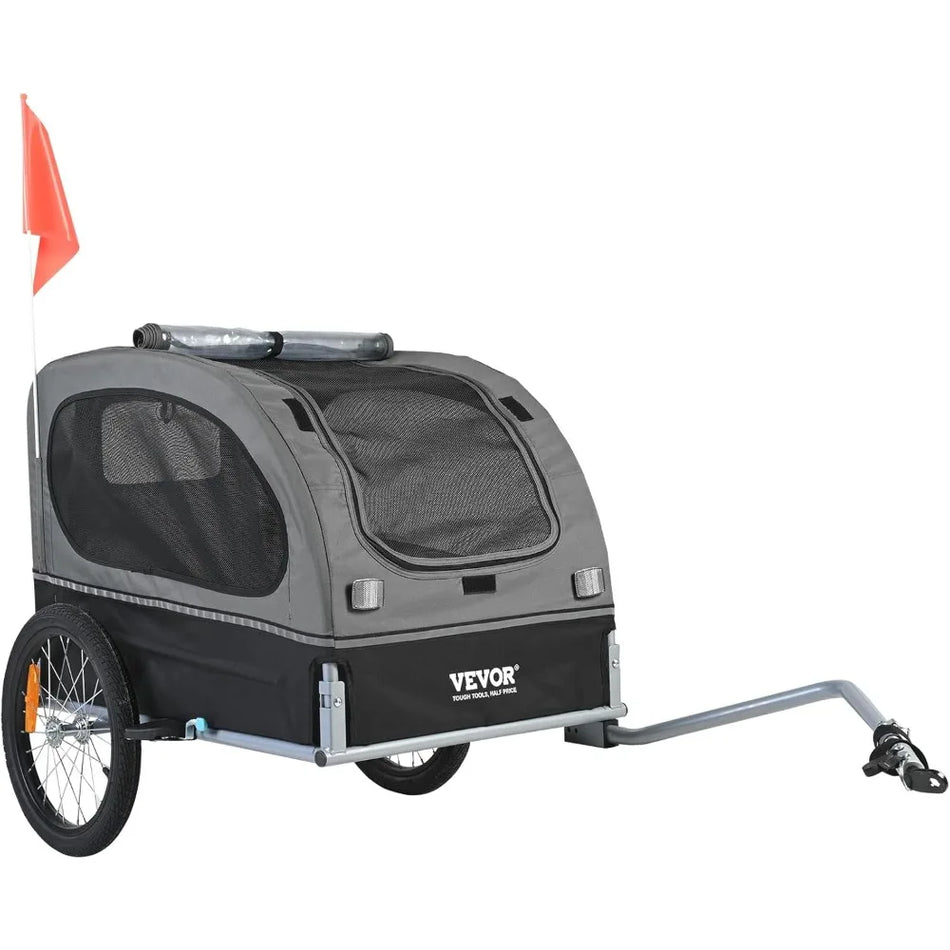 VEVOR Pet Bike Trailer Dog Cart Bicycle Carrier Easy Folding Frame Quick Release Wheels Supports up to 100 Lbs Black/Gray