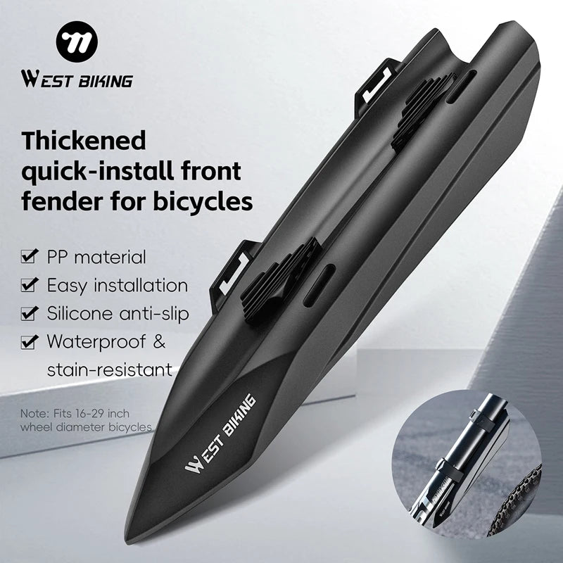 WEST BIKING Quick-Install Front Bike Fender – 16–29" MTB & Road Bike Mudguard