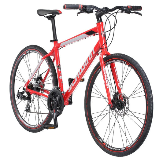 Schwinn Kempo Hybrid Bike 700c Wheels 21 Speeds Mens Frame Red Hybrid durable enough to handle rough roads Light enough to ride fast