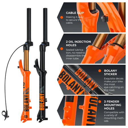 BOLANY MTB Air Suspension Fork 120mm Travel 27.5/29’’ Lightweight Magnesium Alloy Quick Release Front Fork - Suspension