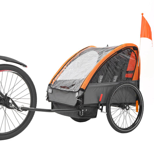 Fiximaster 2 Seats Kid Bicycle Trailer Safty Quick Attach to Bike with 5-Point Harness and Storage Bags Suitable for 2 Kids