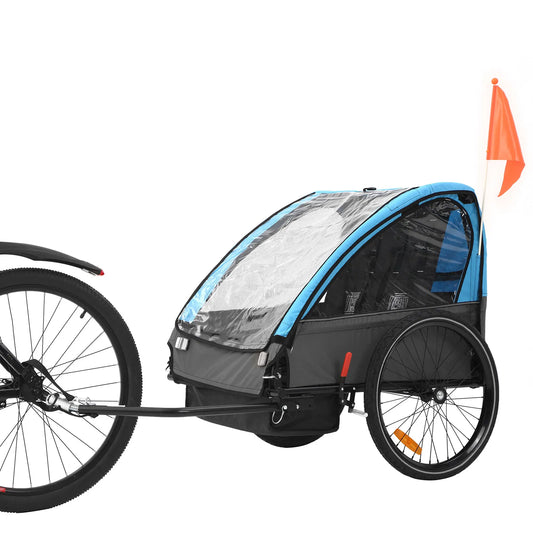 Fiximaster Foldable Kids Bike Trailer Quick Attach to Bike with 5-Point Harness and Storage Bags Suitable for 1 or 2 Kids 12+ Months Baby