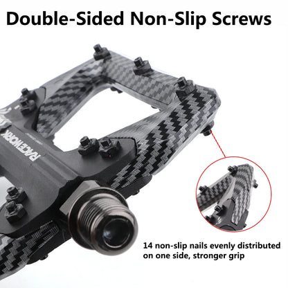 RACEWORK Bicycle Pedals 3 Bearings Mountain Road Bike Carbon Fiber Coating Ultralight Flat Pedal