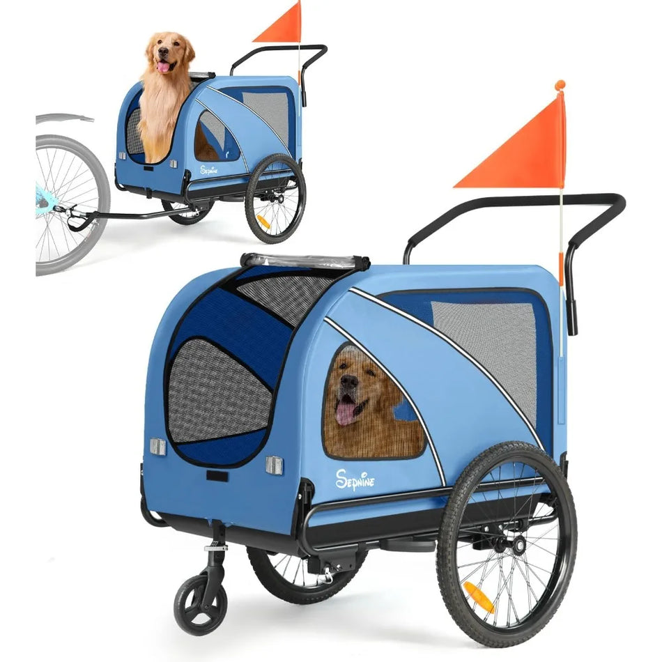Sepnine 2-in-1 Pet Stroller Bike Trailer Dog Carrier Quick Release Easy Folding Frame Supports up to 88 Lbs Blue Aluminum