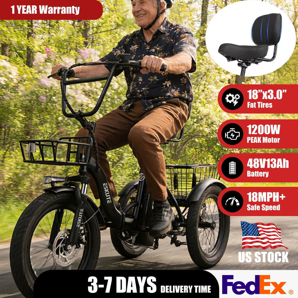 ESKUTE T300 Folding Electric Trike – 500W Motor, 624Wh Battery