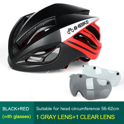INBIKE Ultralight MTB Bicycle Helmet for Men & Women with Integrated Taillight Safety Hat Adult Cycling Gear Grey Red Blue