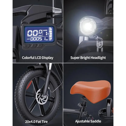 Ridstar 2-Seater Electric Bike for Adults 1500W 30mph 30-70 Miles 48V 15Ah Removable Battery Fat Tire Beach Ebike 20"x4.0